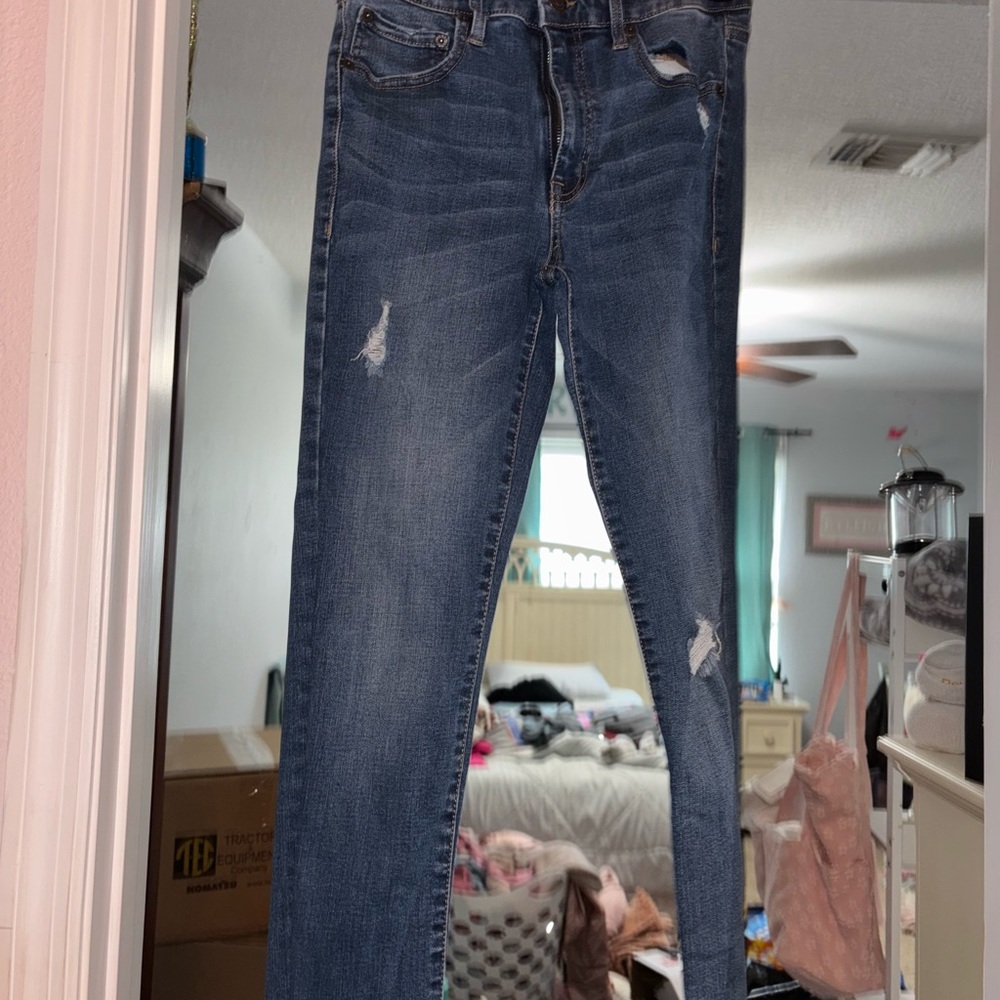 Aeropostale Women's Blue Distressed Skinny Jeans